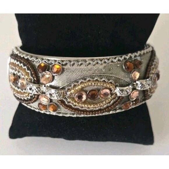 Lane Bryant Women's Silvertone Multicolor Rhinestone Beaded Cuff Bracelet Size 8 - Picture 2 of 5